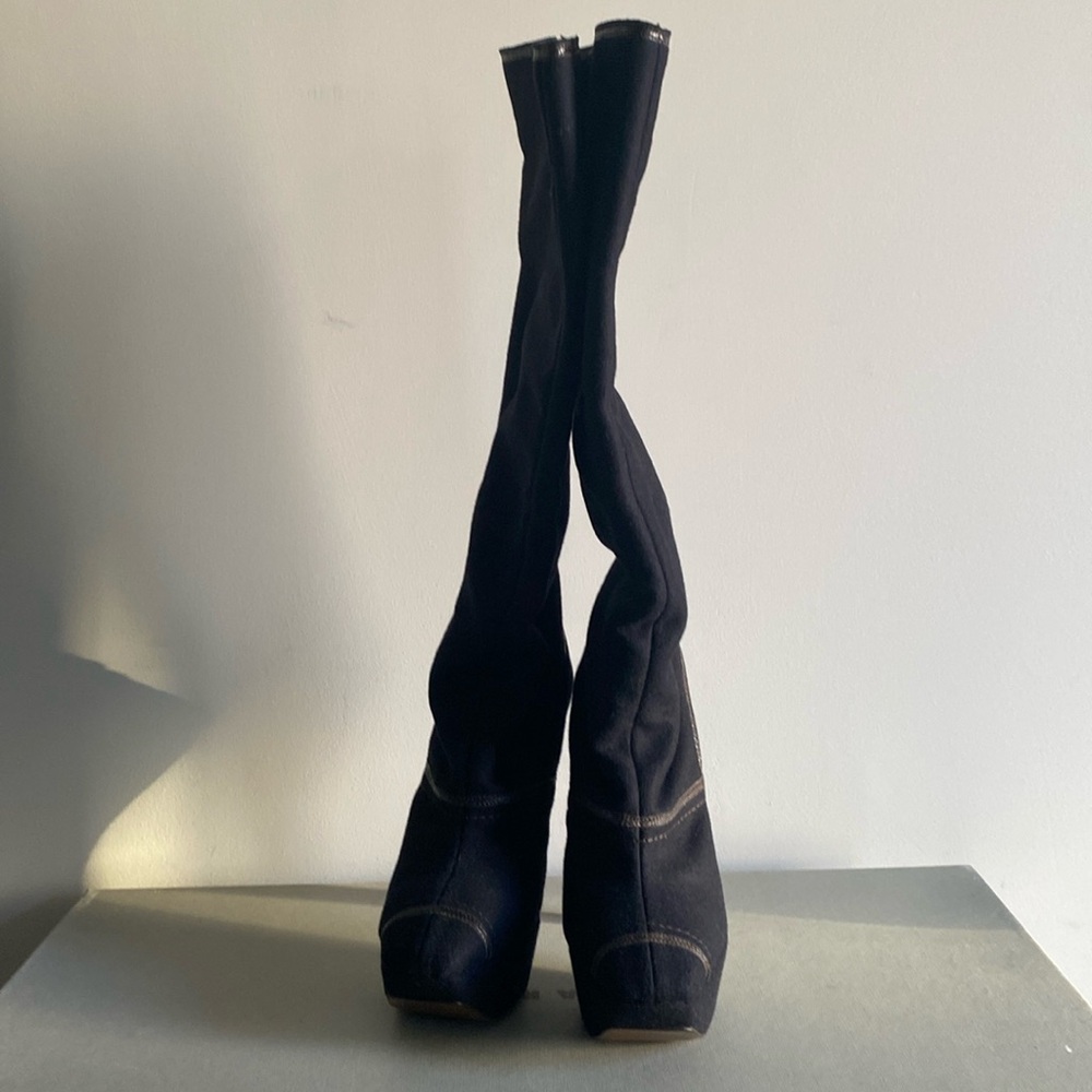 Marni Night Blue and Terra Nera Pressed Felt tall boots in size 39. New.